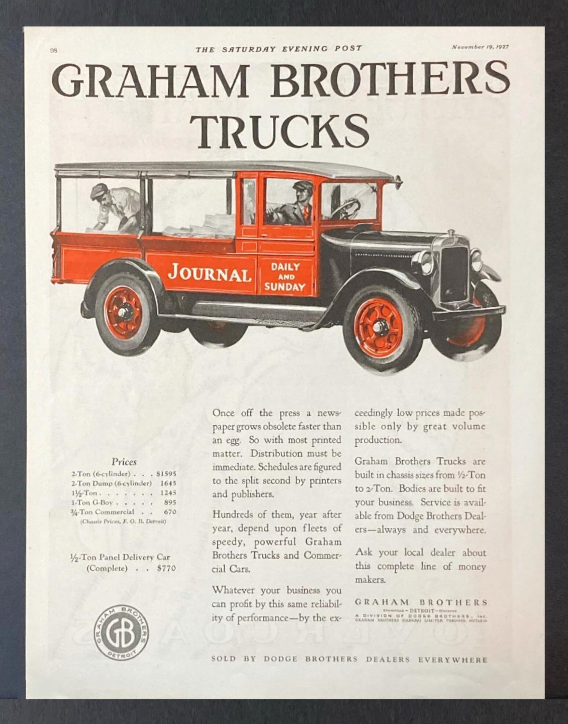 1927 Dodge Graham Brothers Newspaper Journal Truck Vintage Print  Ad