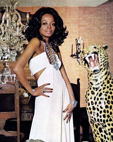 Diana Ross1970's glamour pose in white dress plunging neckline 4x6 inch photo