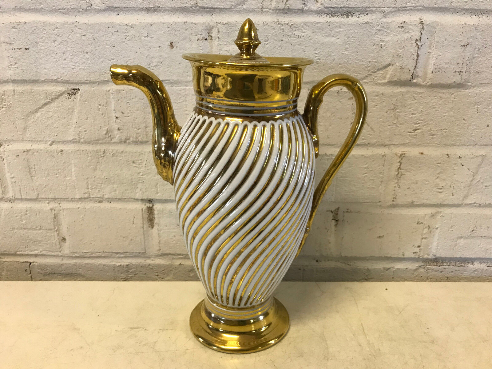 Antique 19th Century Old Paris Deroche Porcelain Gold & White Coffee Pot