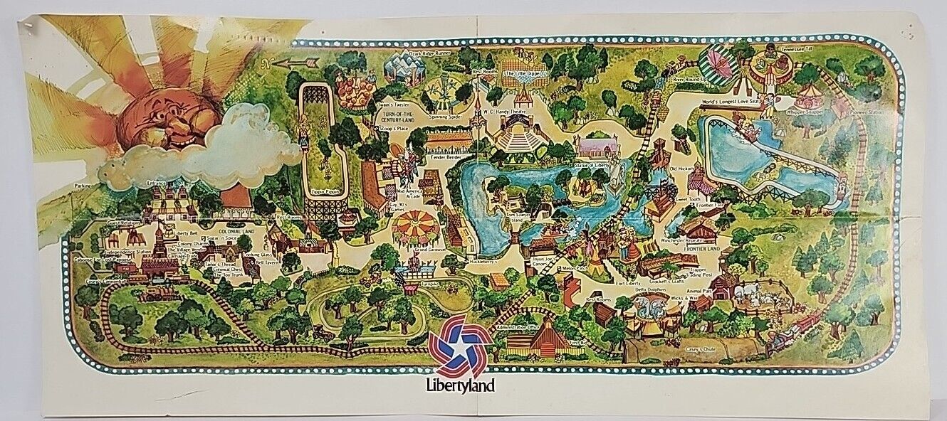 ULTRA RARE 1978 Libertyland Amusement Park Souvenir Map Memphis - 20.5\