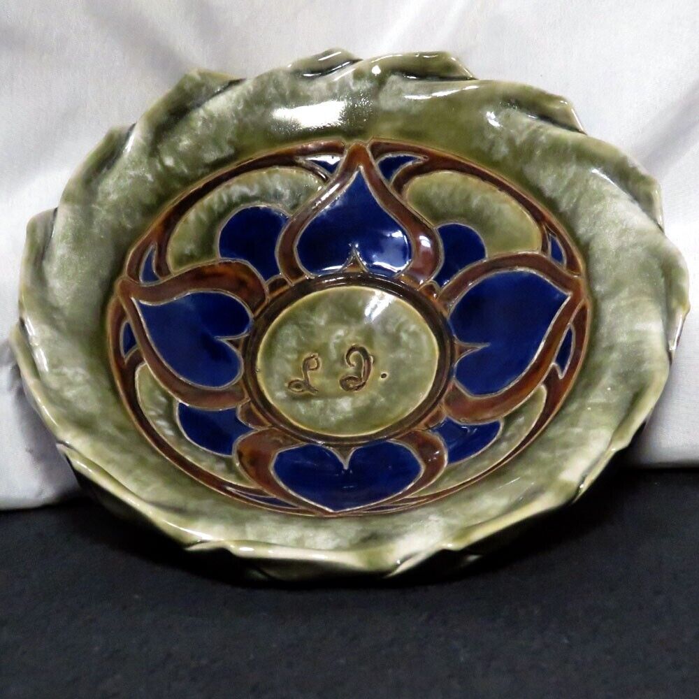 AWESOME ANTIQUE Royal Doulton Lambeth footed Dish by artist MARK V MARSHALL