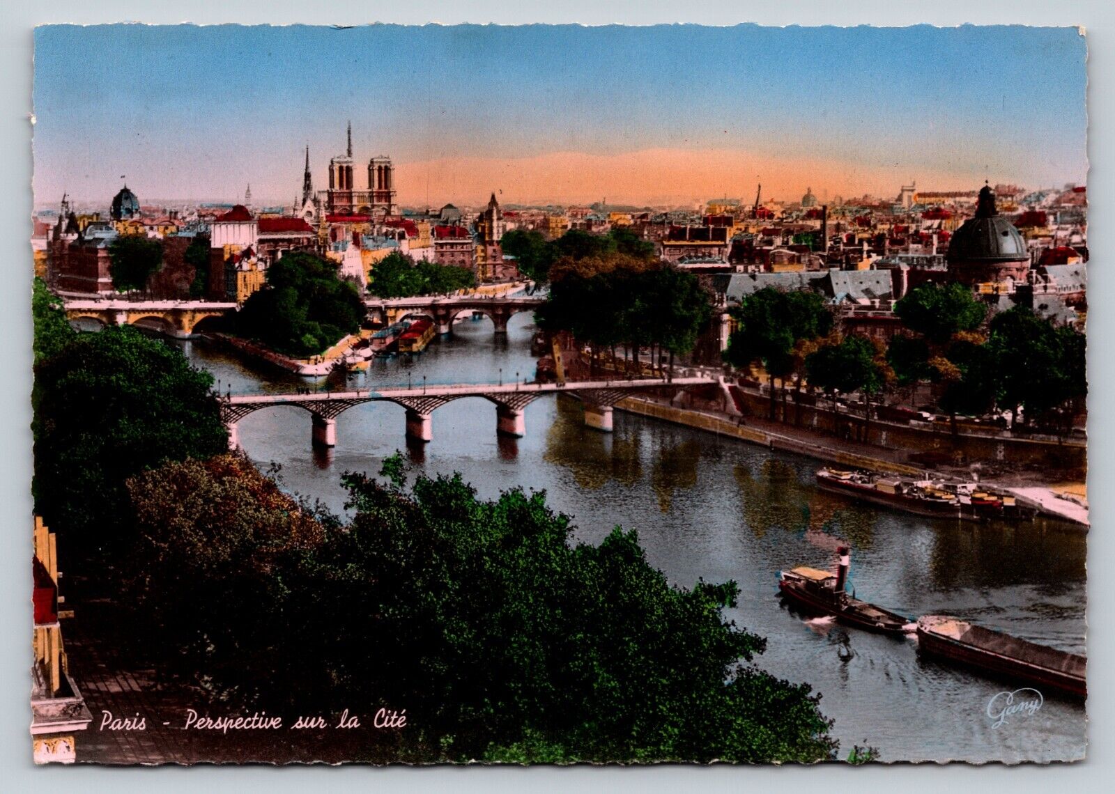 Hand Color Tinted RPPC Postcard: The Cité, Heart of Paris, France - River, 4x6\