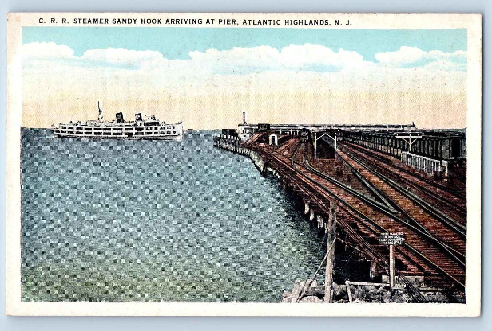 c1920's CRR Steamer Sandy Hook At Pier Atlantic Highlands New Jersey NJ Postcard