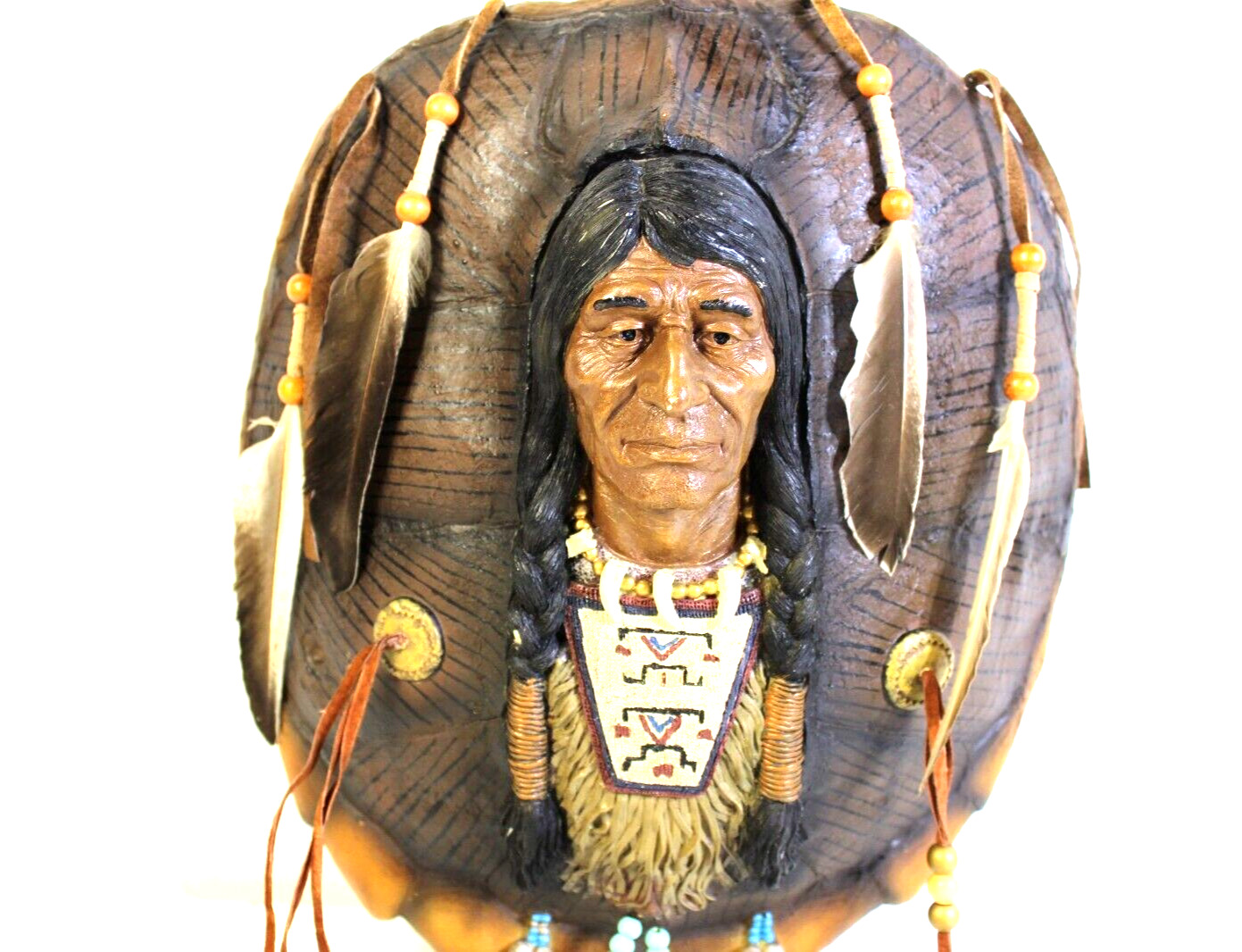 VTG Native American Resin Plastic Real Feathers and Leather Wall Hanging Art