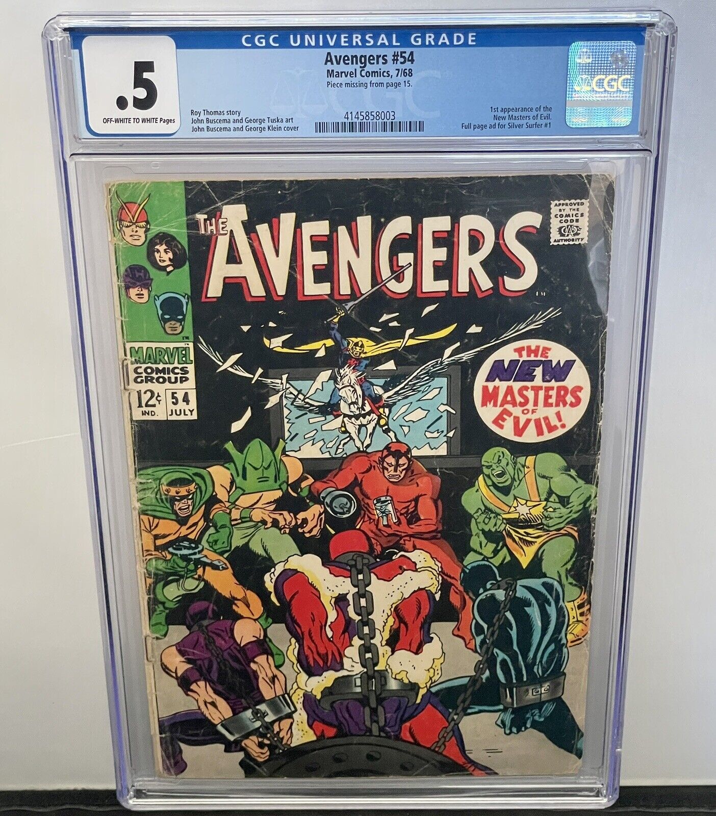 Avengers #54 CGC 0.5 1st appearance of the New Masters of Evil 1968