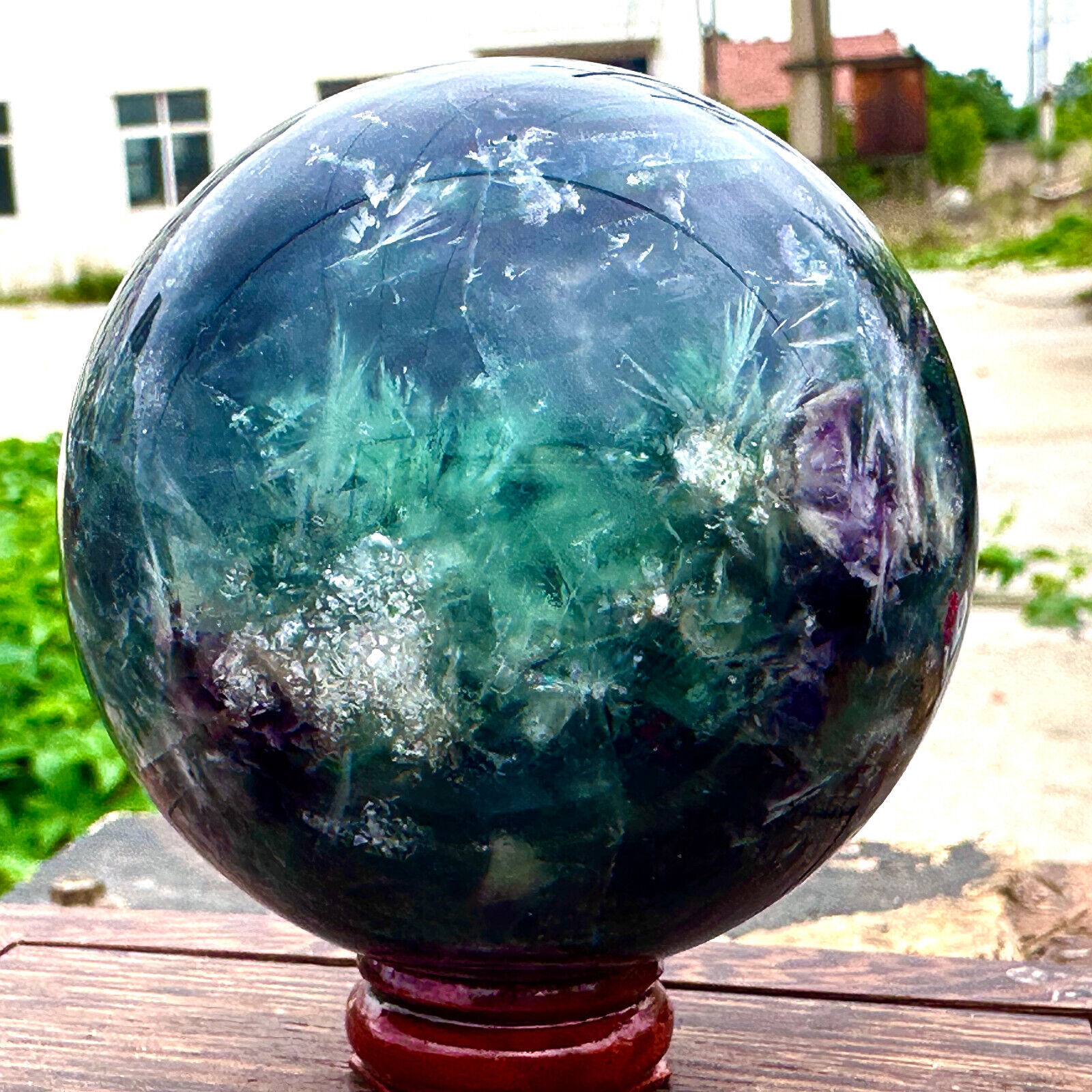 1.09LB Rare high-quality natural snowflake feather crystal ball therapeutic ball