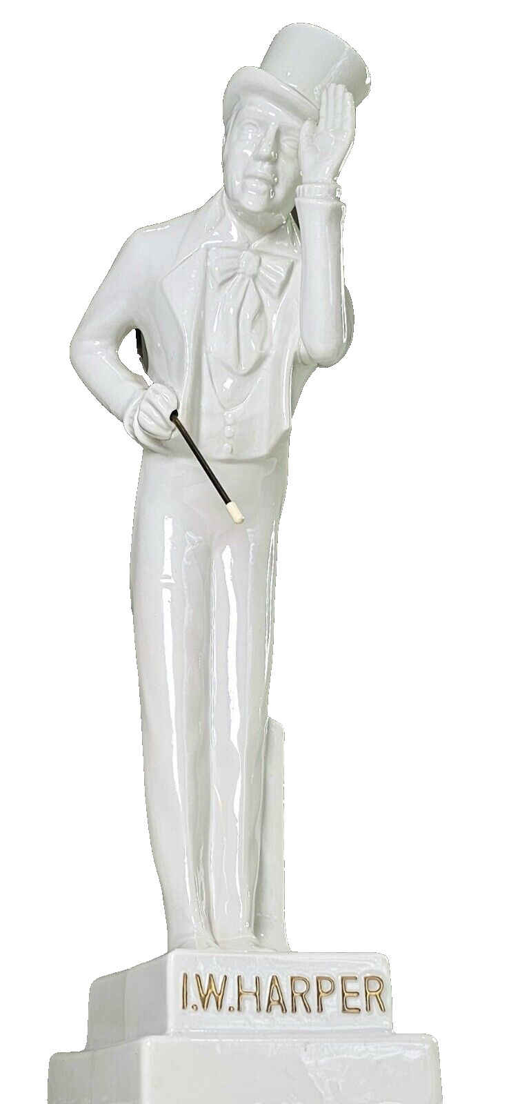 Vintage I W Harper The Gentleman Decanter White Hall Ceramic Man w Cane Statue