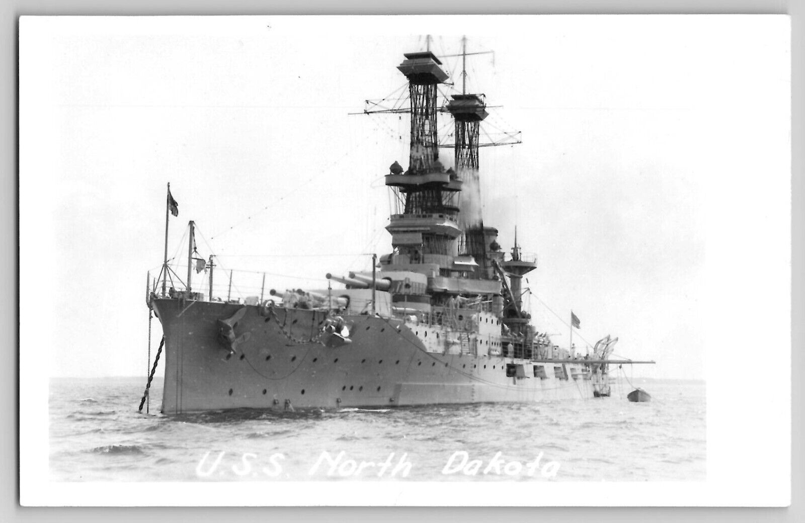 USS North Dakota RPPC Real Photo Postcard WWI WW1 Battleship Navy Ship