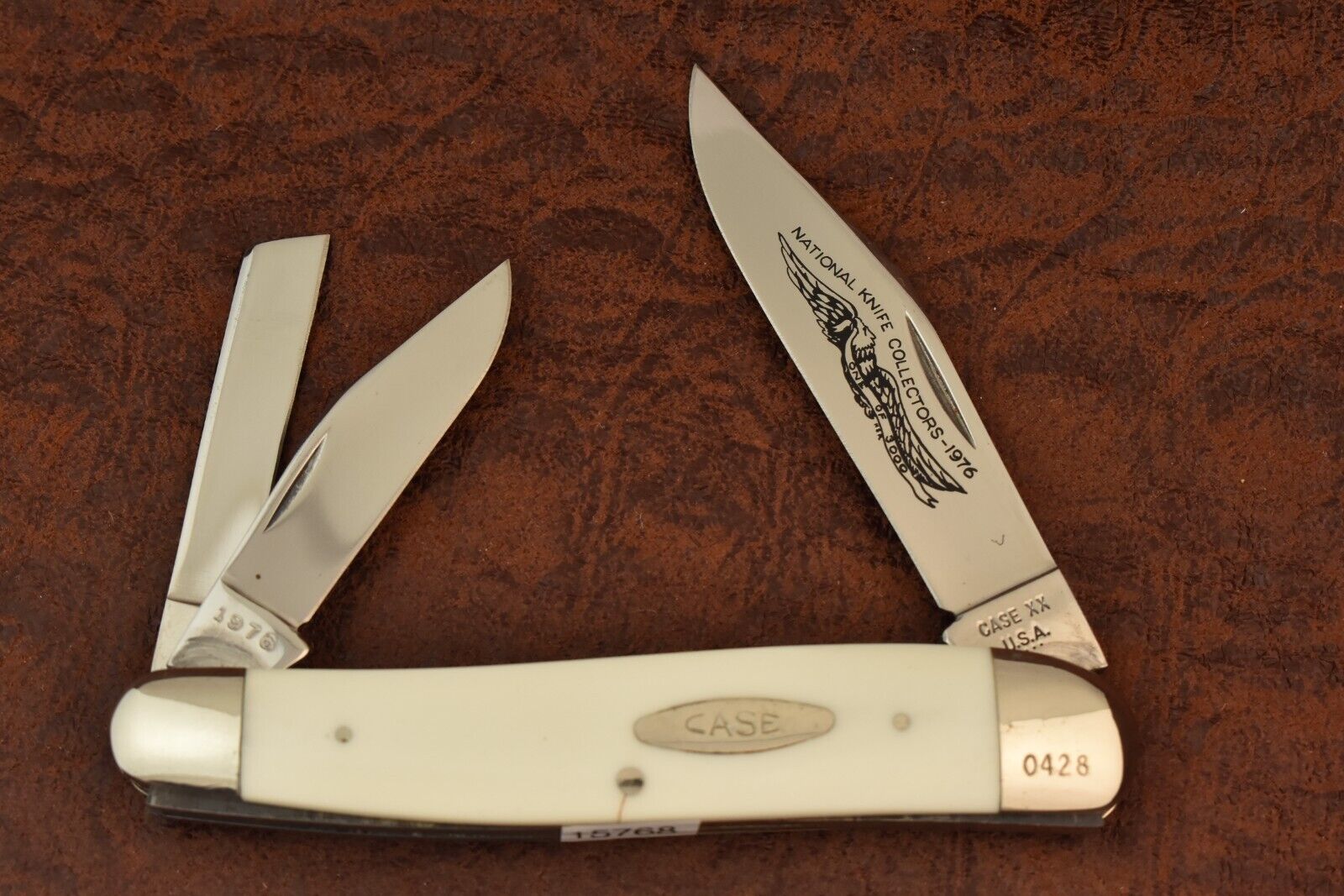 CASE XX USA NKCA 4 DOT 1976 WHITE JUMBO HAWKHEAD WHITTLER KNIFE 4380 (15768)