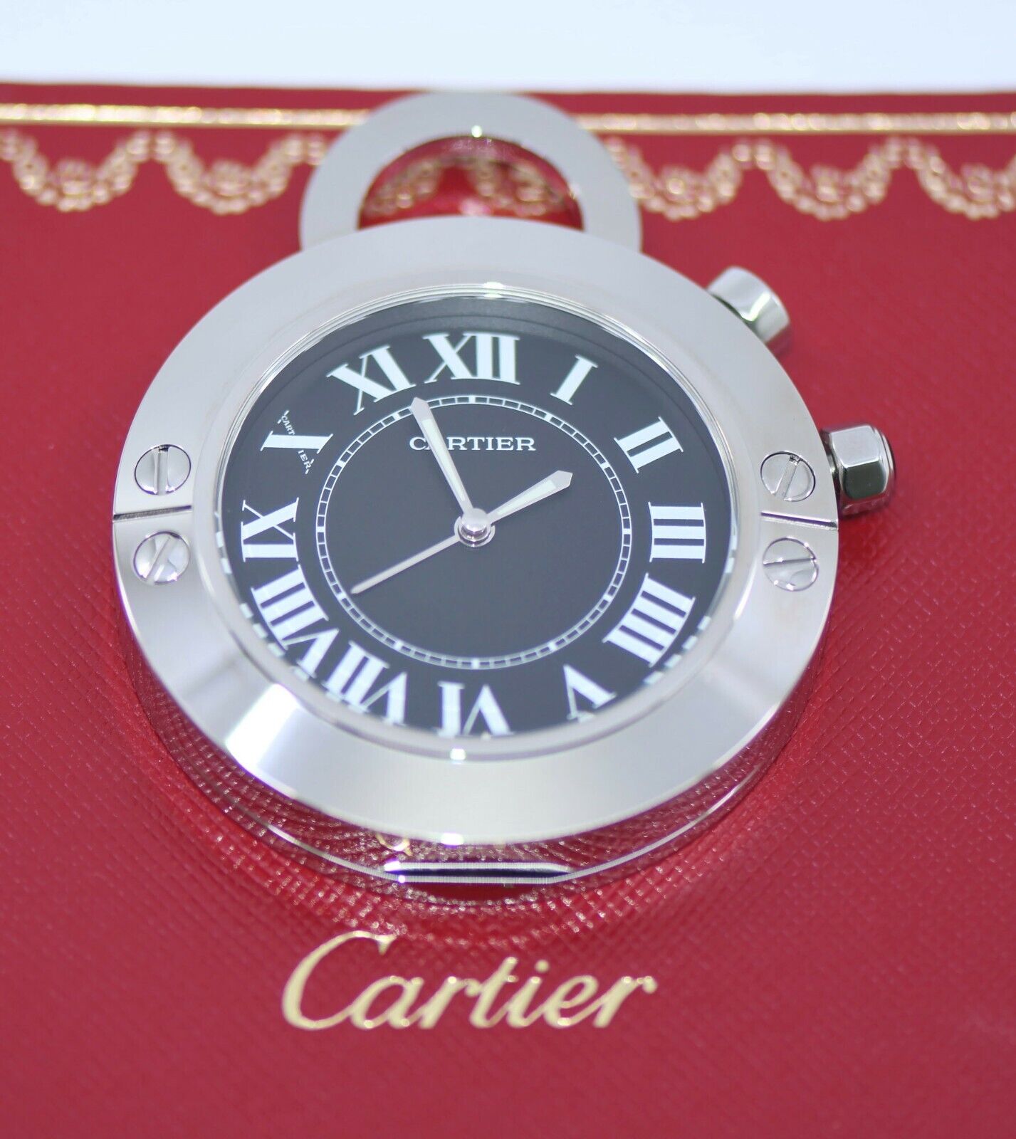 Cartier Travel Alarm Stainless Steel Clock 2754