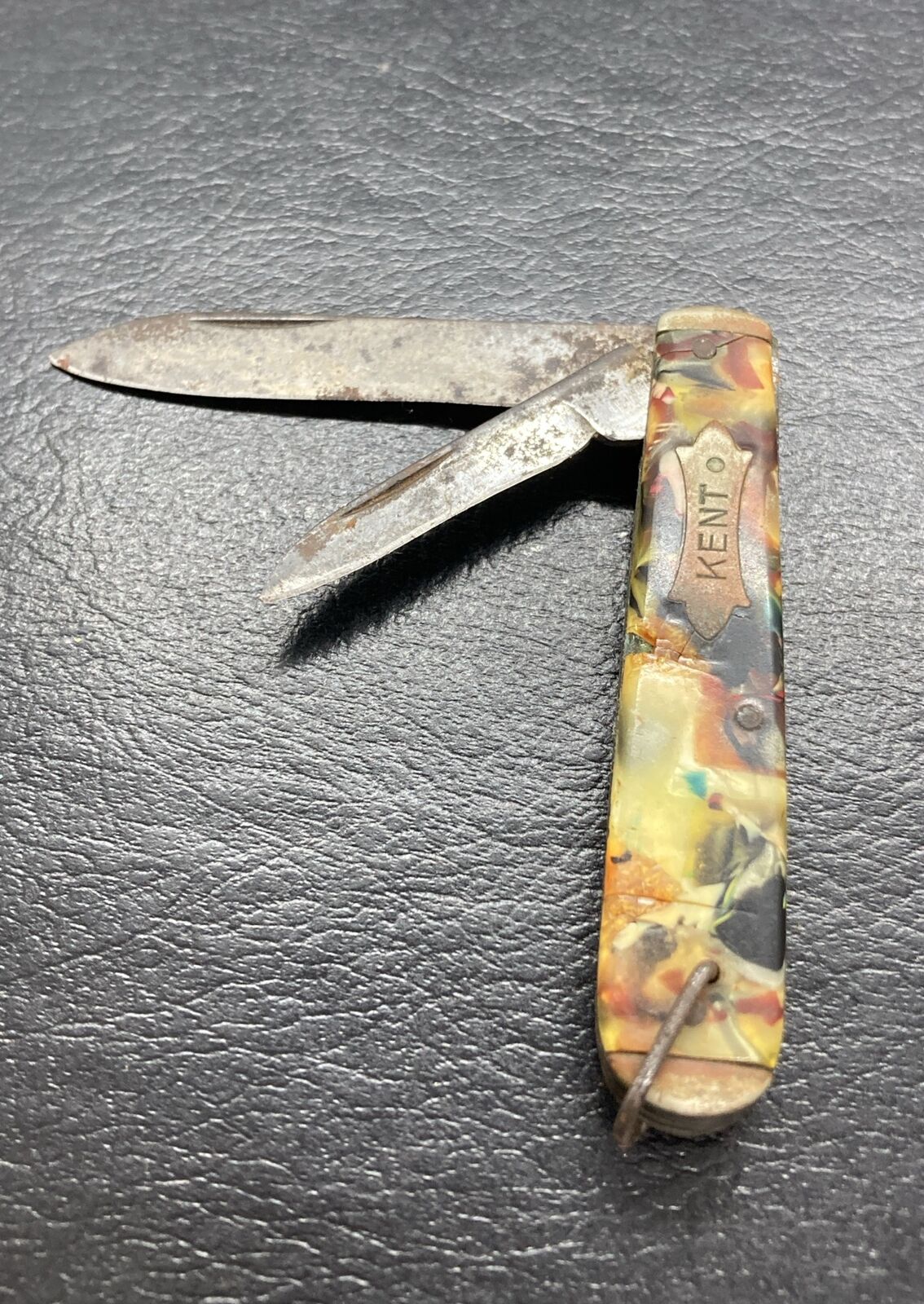 Vintage KENT NY city folding pocket knife ESTATE FIND Cracked Handle As Is
