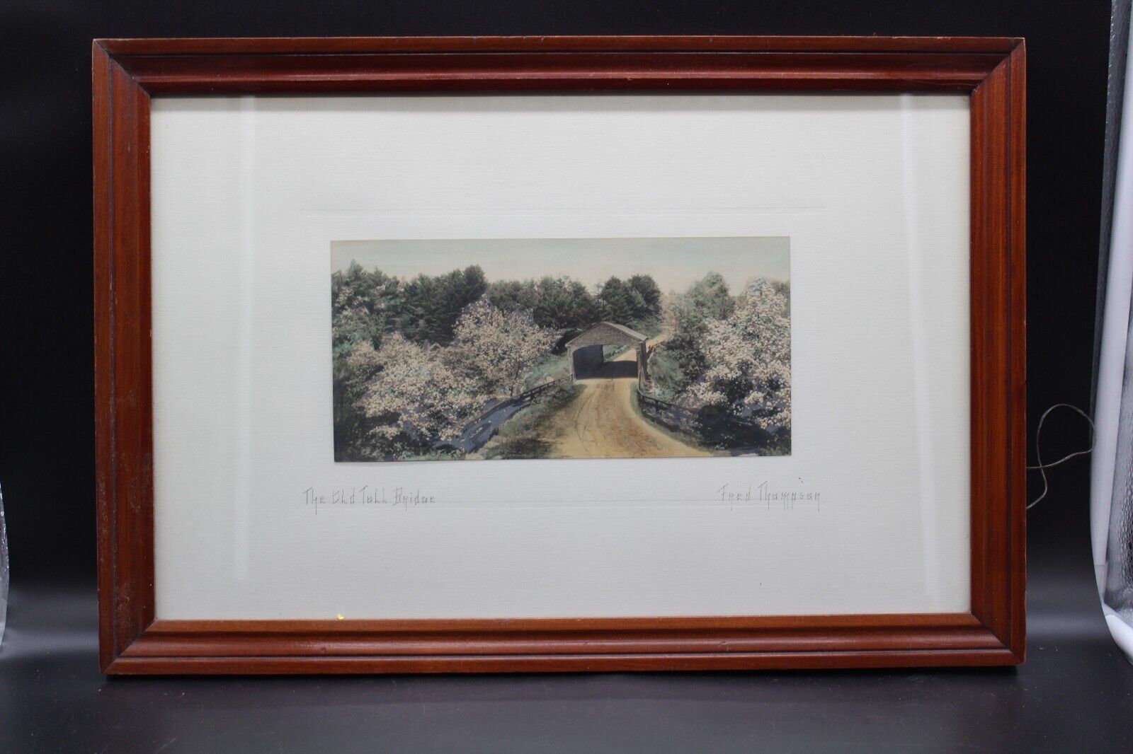 FRED THOMPSON HAND COLORED PHOTO THE OLD TOLL BRIDGE WALLACE NUTTING ART