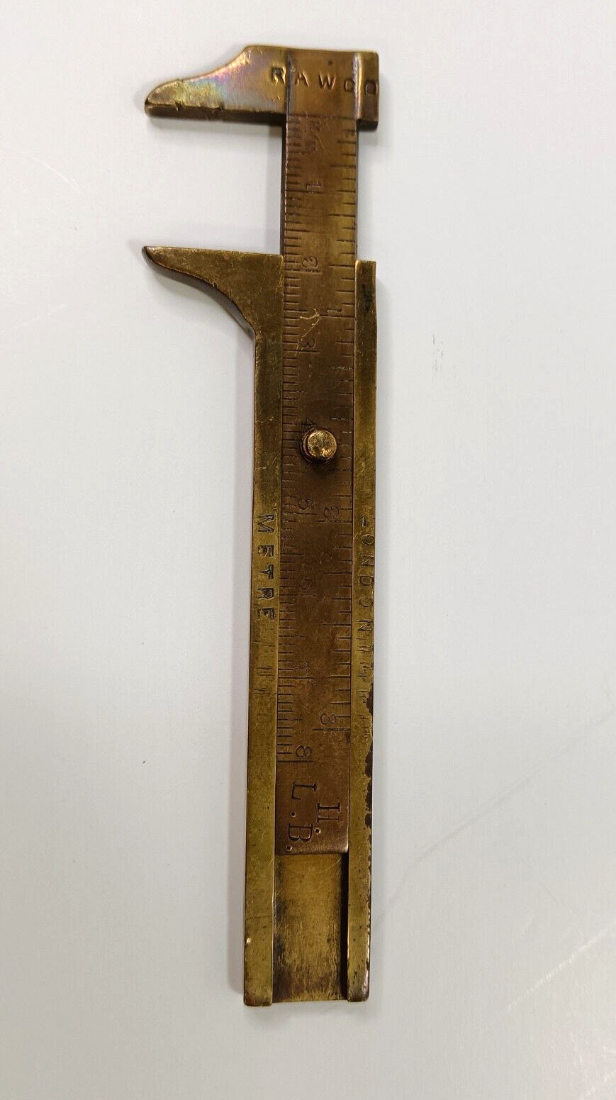 Antique RAWCO Brass Vernier Caliper Measuring Tool 10cm Long