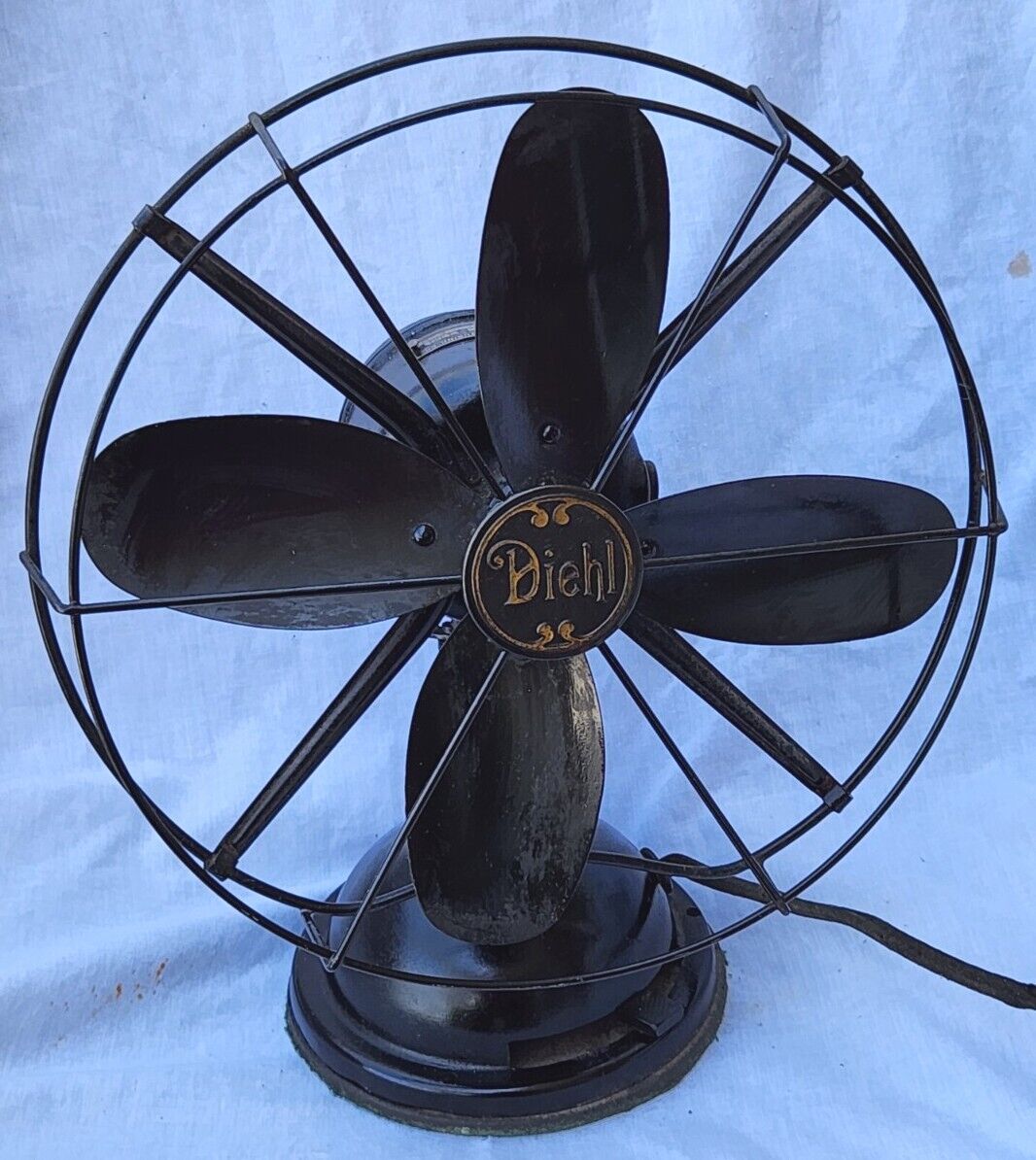 Rare Antique Diehl Fan Brass Blades Oscillating Working 10” Vtg Model E 1051