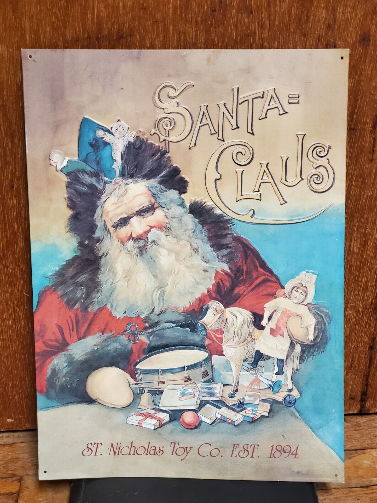 Santa Claus toy company 1894 sign metal Christmas decor retro hanging VTG 