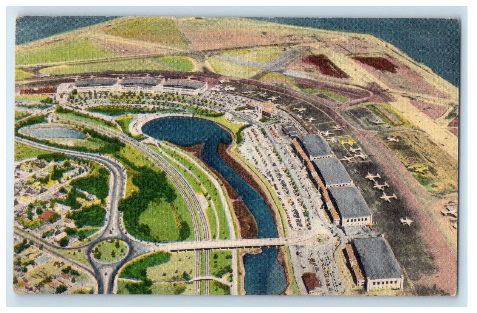 Air View Of New York\'s Municipal Airport Laguardia Field NYC NY Vintage Postcard