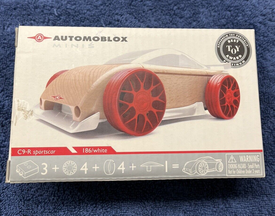 Automoblox Wooden Red and White C9R Mini Sports Car with Interchangeable Parts