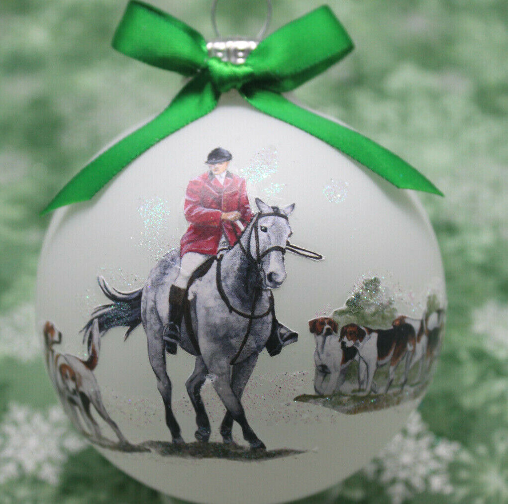 H082 Hand-made Christmas Ornament horse - fox hounds & hunter dapple gray whip 