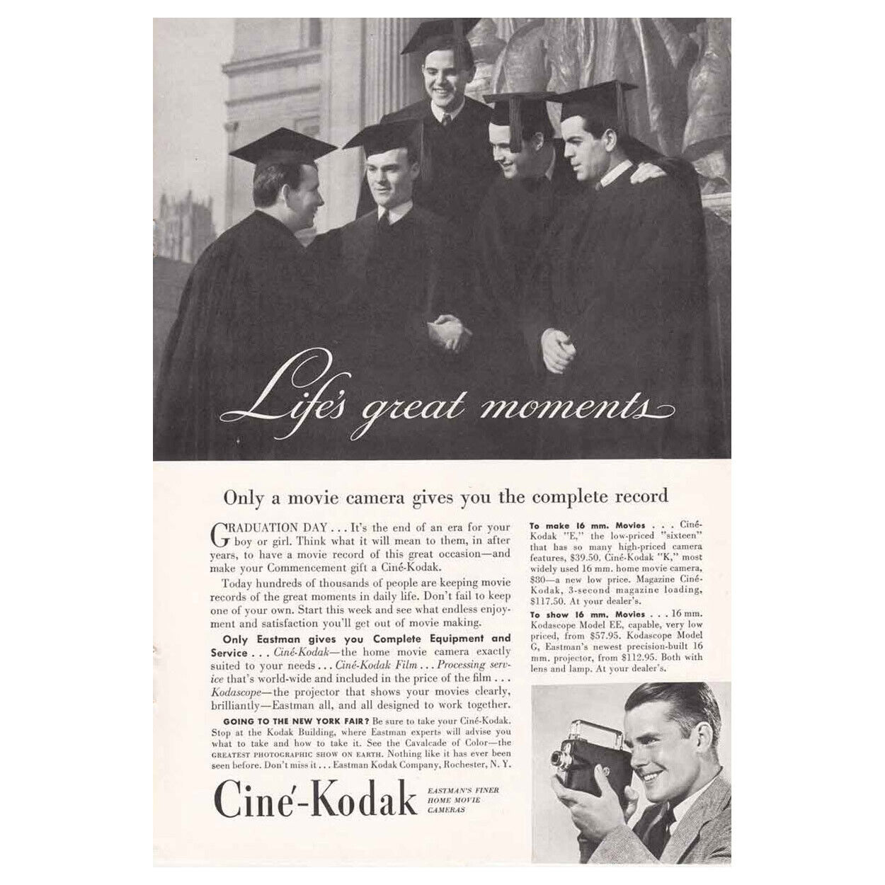 1939 Cine Kodak: Life\'s Great Moments, Graduates Vintage Print Ad