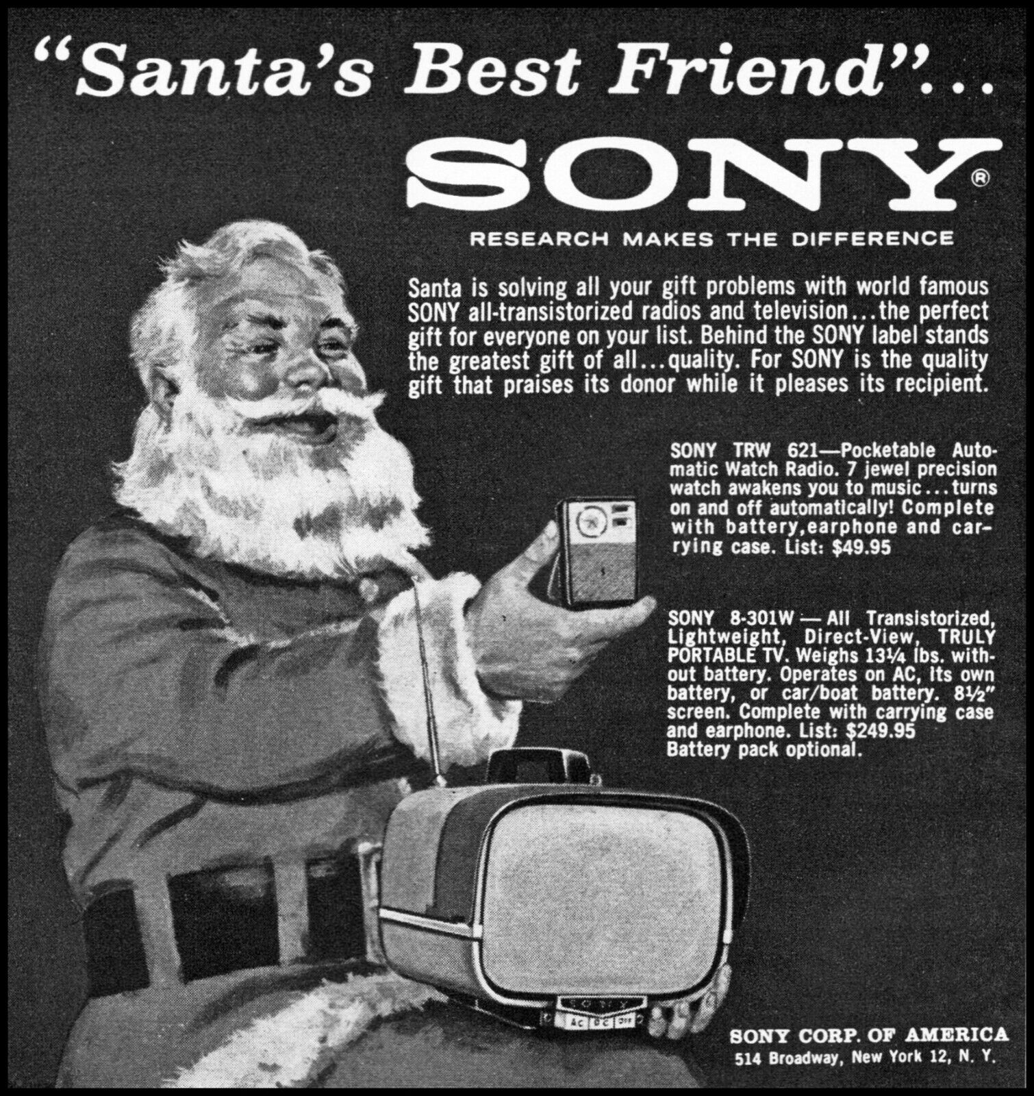 1961 Santa Claus best friend is Sony electronics Tv Radio retro art print ad S18
