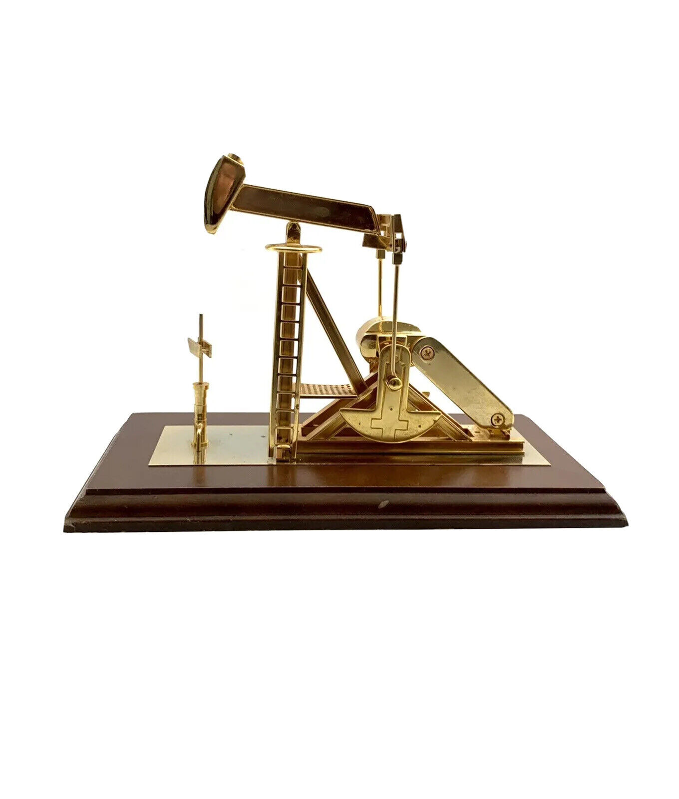 Oil Pump Model Brass on Wooden Base Vintage Replica Oil & Gas Collector Decor
