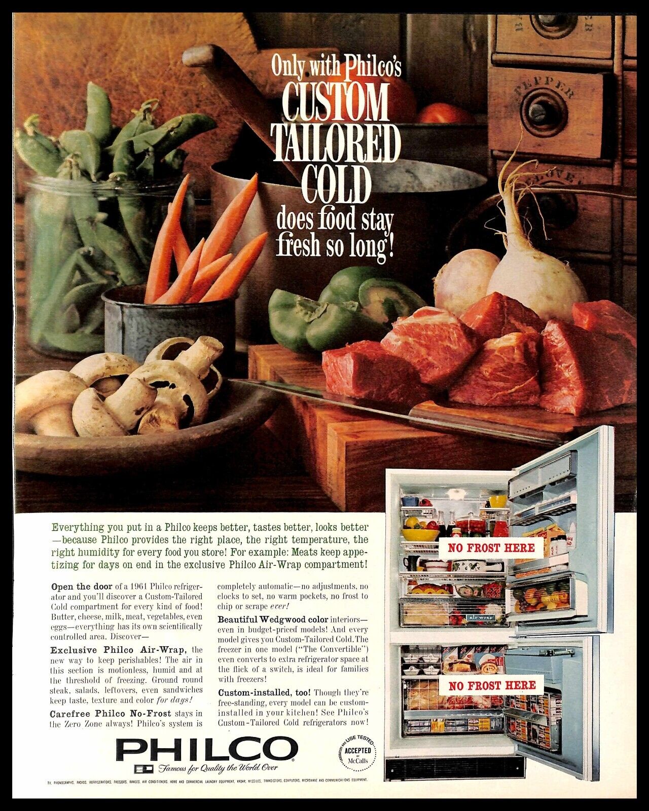 1961 Philco Fridge Vintage PRINT AD Food Kitchen Appliance