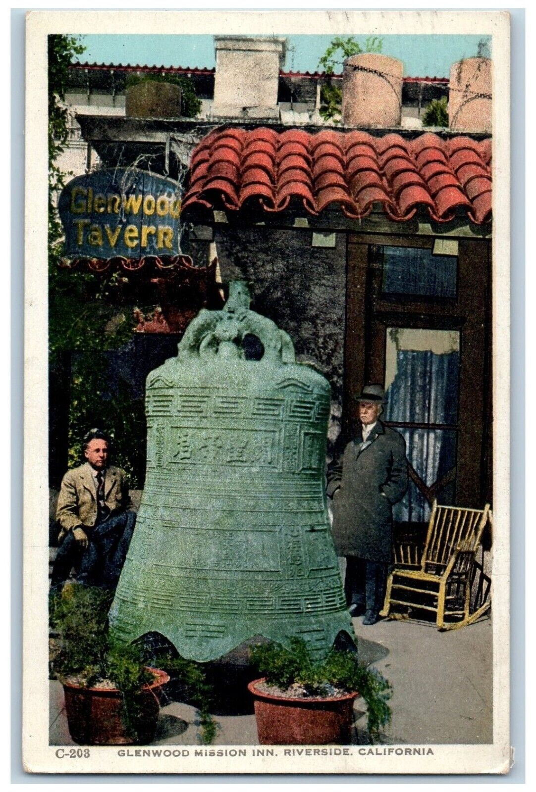 Riverside California CA Postcard Glenwood Mission Inn Chinese Bell Tavern c1922