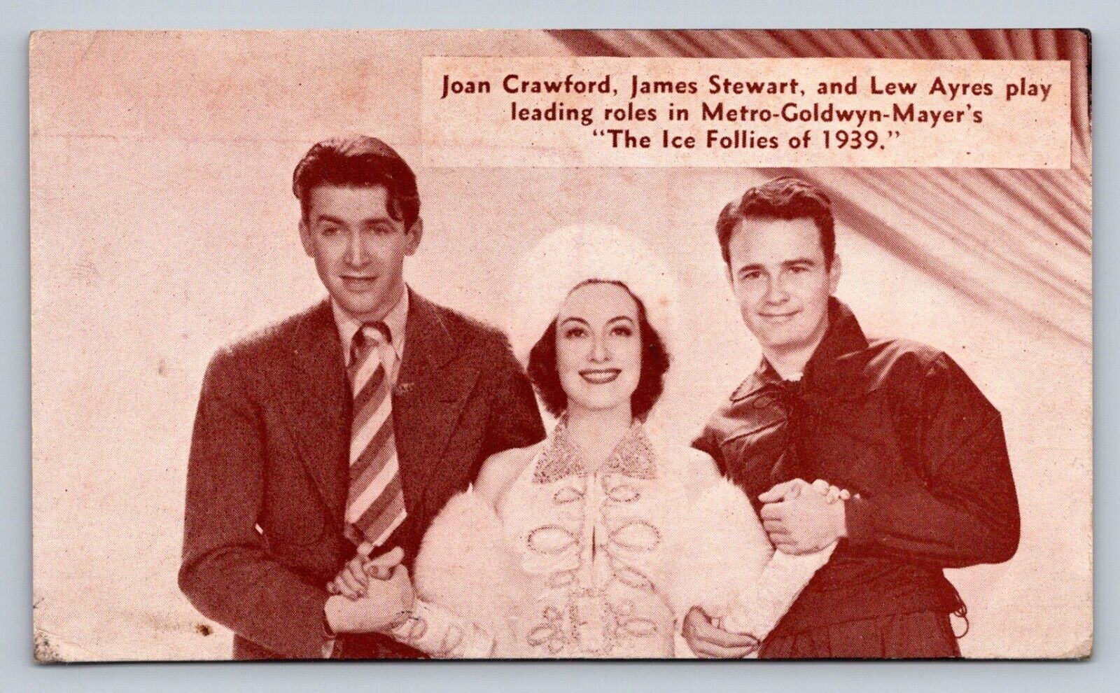 Arcade Card MGM Ice Follies of 1939 Crawford Stewart Ayres Advertising  F438