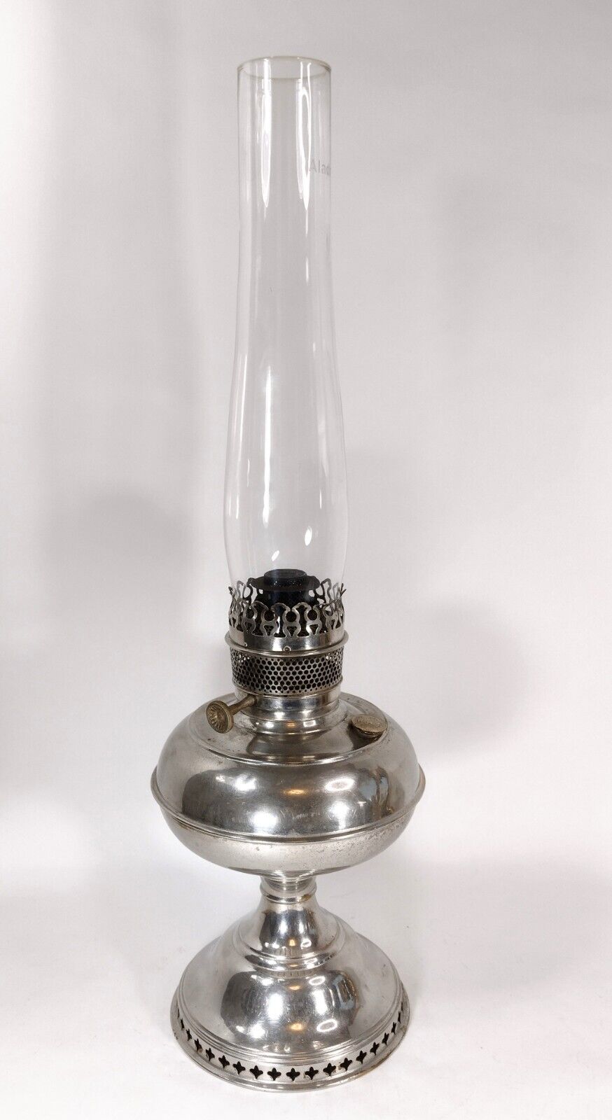 B & H Oil Lamp Silver Nickel Finish  Aladdin Chimney Wick Vintage See Photos 