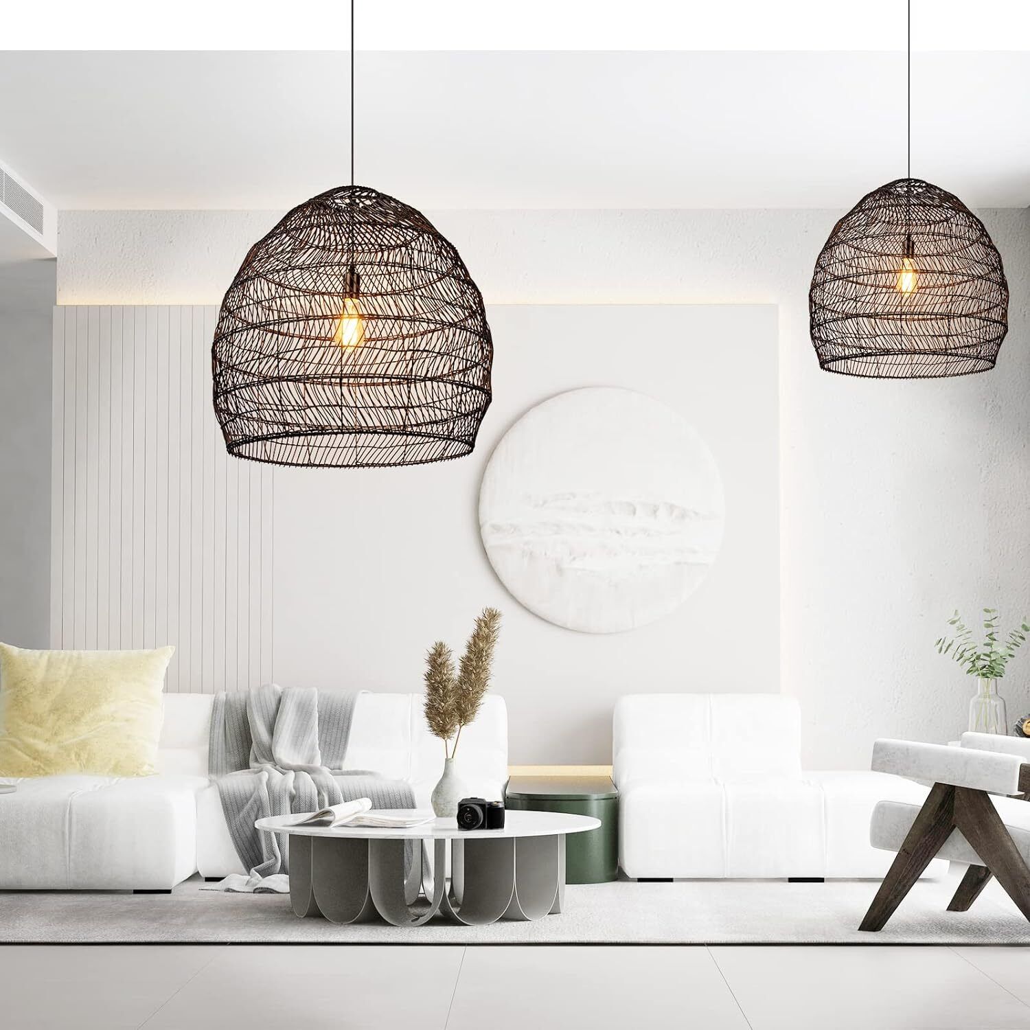 Woven Pendant Light Wicker Chandelier Lamp Shape Handmade Hanging Ceiling US