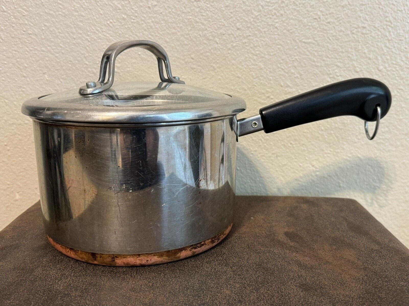 Vintage Revere Ware 3 Qt Quart Saucepan Pot With Lid Copper Bottom Double Ring