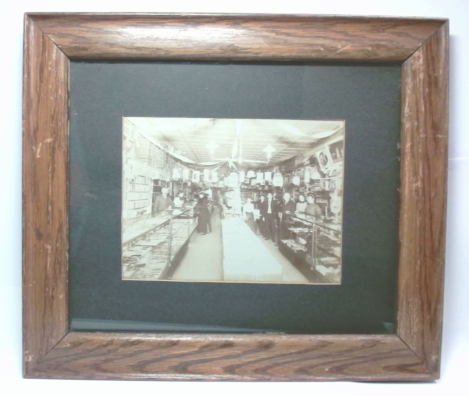 Antique Carded Photo TotC Early 1900s Busy Department Store Framed 