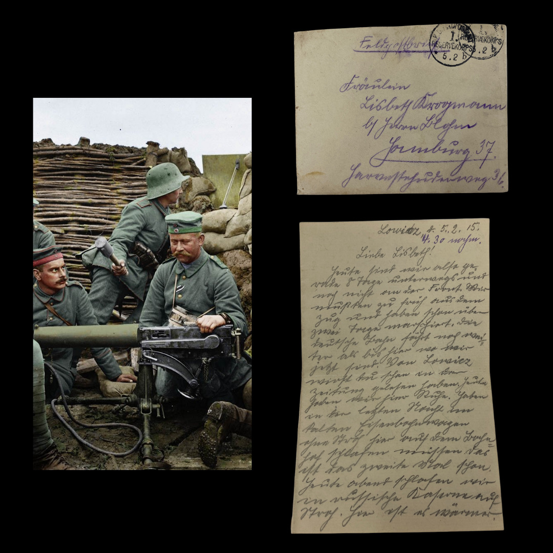 RARE 18th Infantry Division German Soldier\'s 1915 Handwritten Trench Letter