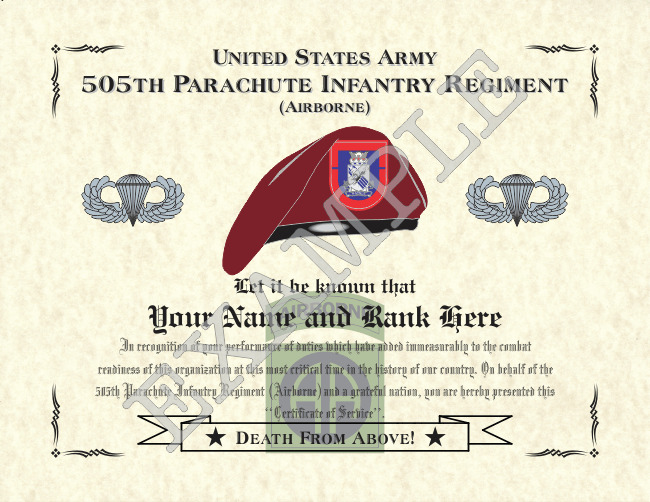 505th Parachute Infantry Regiment (A) Personalized Art Print 8.5 x 11 (BADGE)