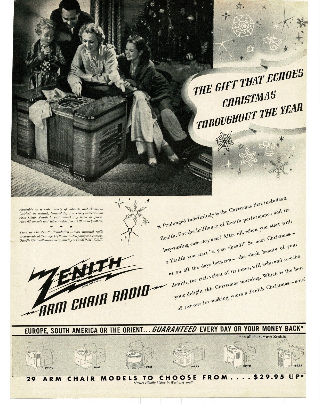 1937 Zenith Arm Chair Radio Model 15-U-246 Christmas Tree Vintage Print Ad