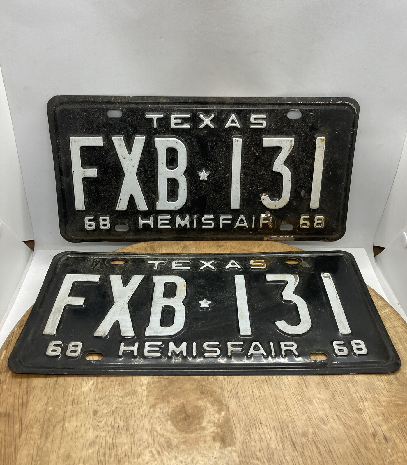 1968 Texas license plate pair FXB131 Expired As Is As Shown HEMISFAIR