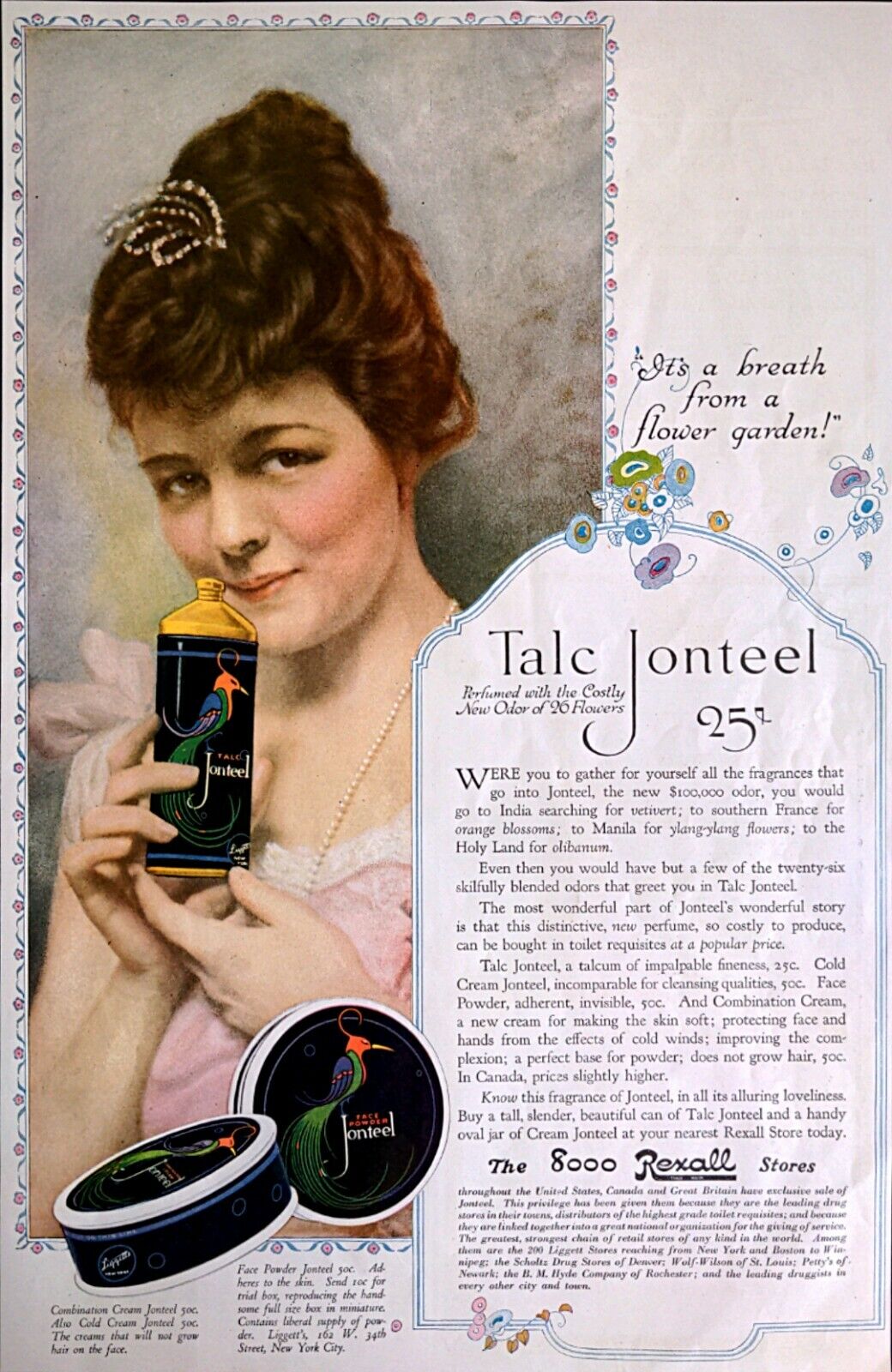 1918 Talc Jonteel Powder Talcum Face Cream Cleansing Fragrance Vintage Print Ad