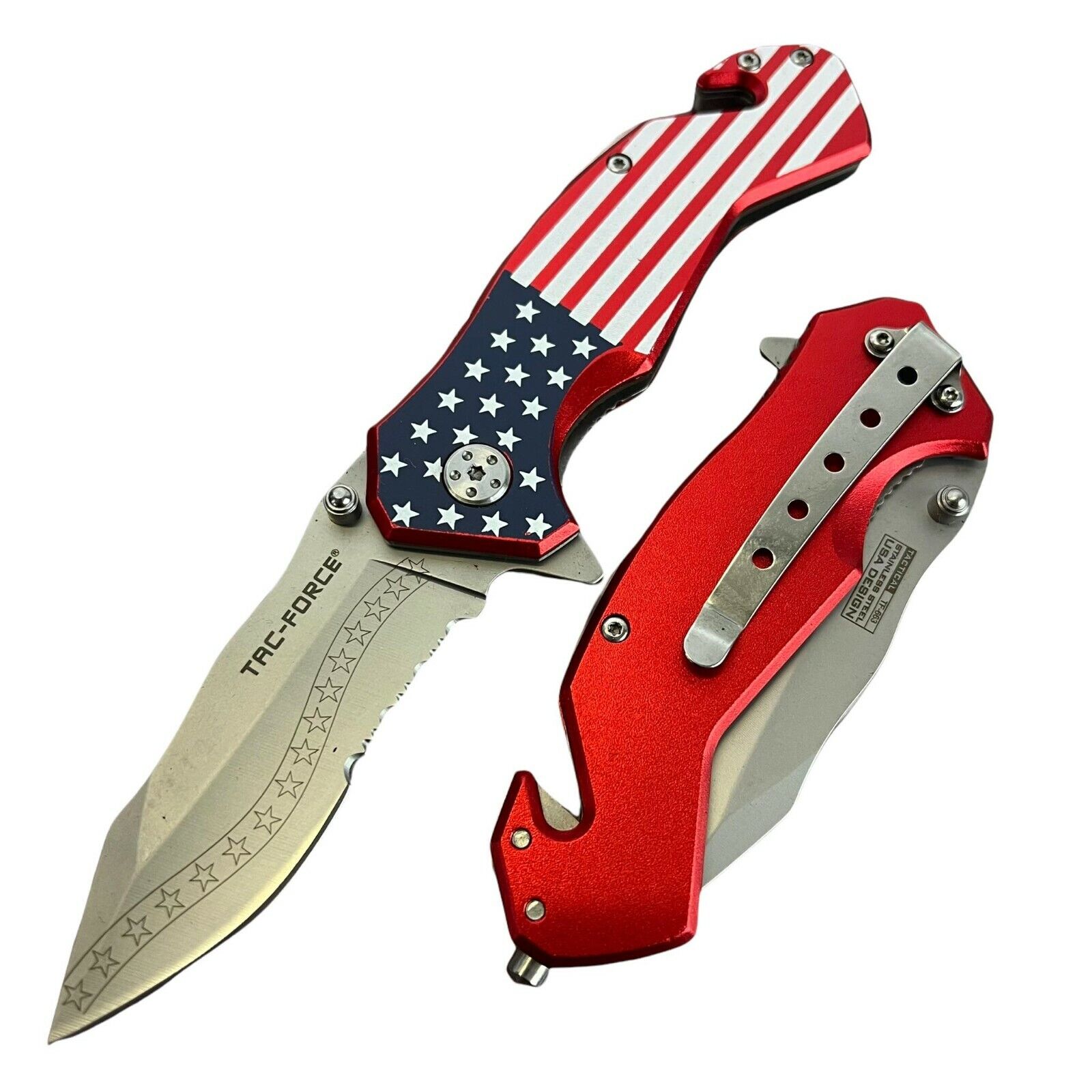 Tac Force Spring Assisted American Flag Aluminum Handle Pocket Knife 7.25\