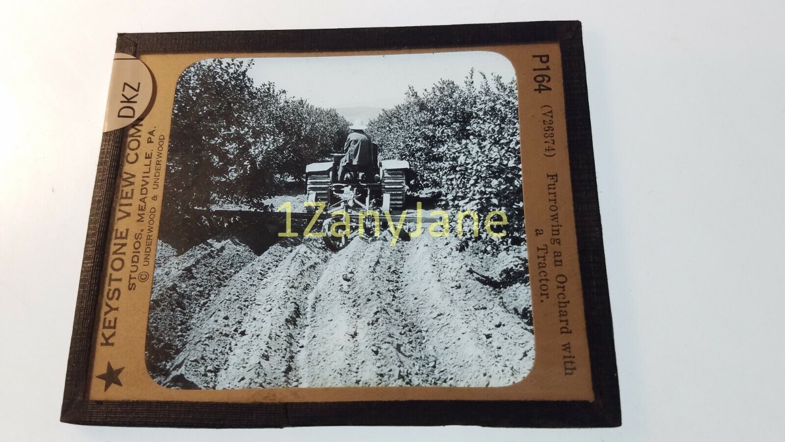 DKZ Glass Magic Lantern Slide Photo FURROWING AN ORCHARD WITH A TRACTOR