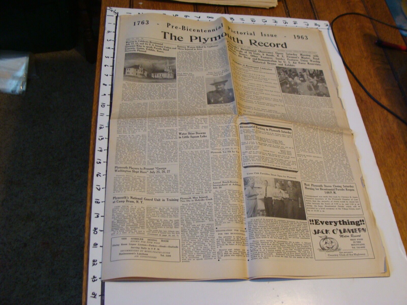 vintage Newspaper: THE PLYMOUTH RECORD PRE-BICENTENNIAL PICTORAL ISSUE  7/11/63