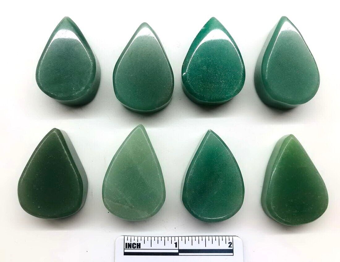 8pcs Large Green Aventurine Jade Teardrop Thick Gemstones Cabochons Drop