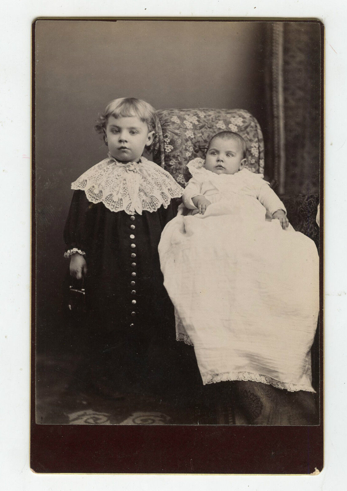 Cabinet Photo, Boston, Chelsea, Massachusetts, 2 Young Children, Cute Boy & Baby
