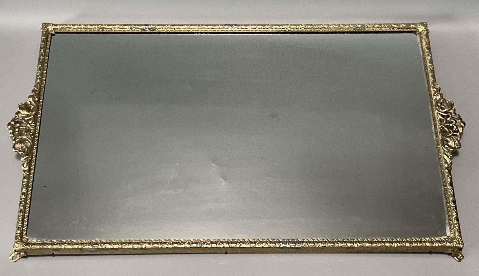 Vintage Filigree Gold Rectangle Mirror Vanity Tray Dresser 16x10\