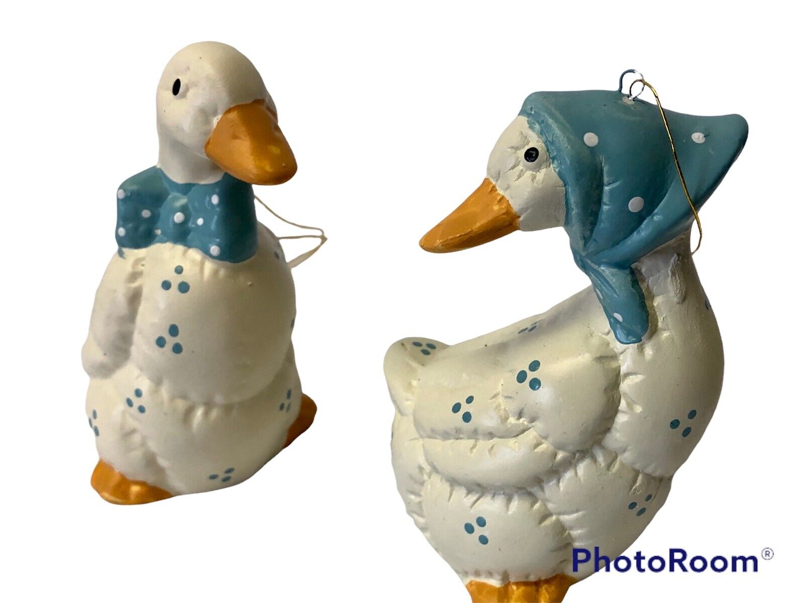 House of Lloyd\'s Ceramic Figurines Ornaments White Geese Ducks Blue Bonnet 1987
