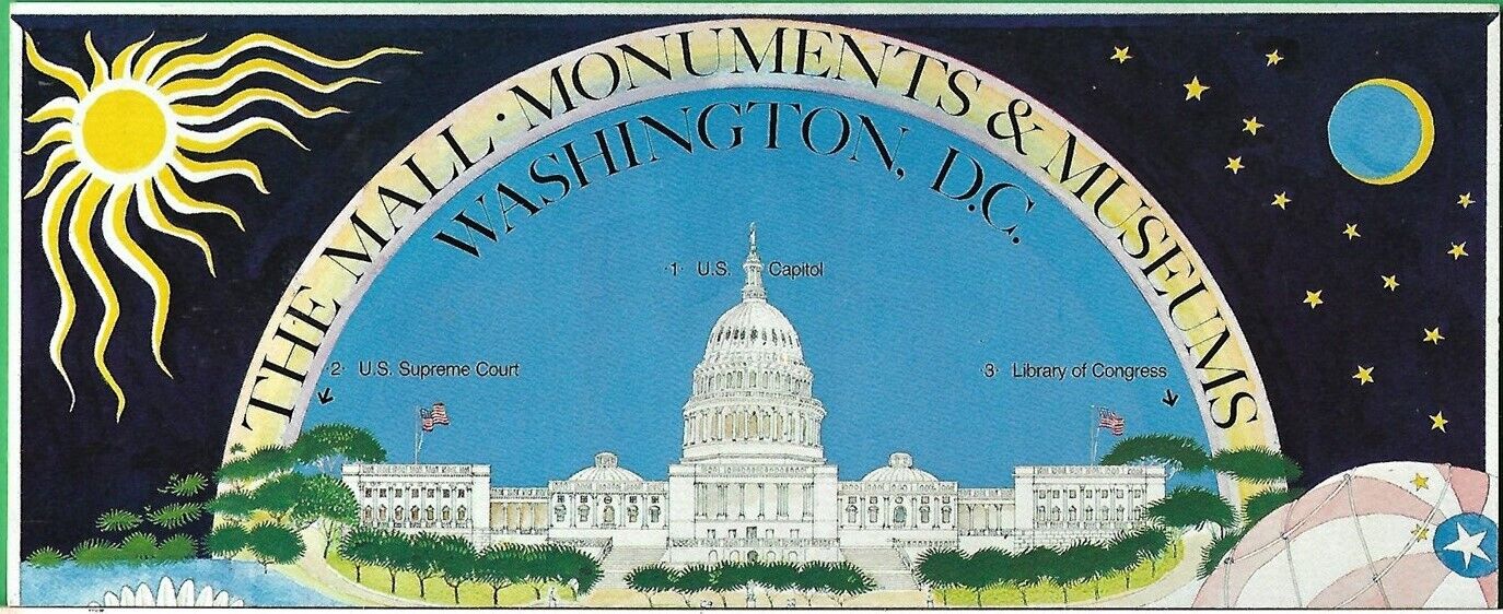 Jamshid Kooros 1984 Pictorial Map THE MALL: MONUMENTS & MUSEUMS Washington D.C.
