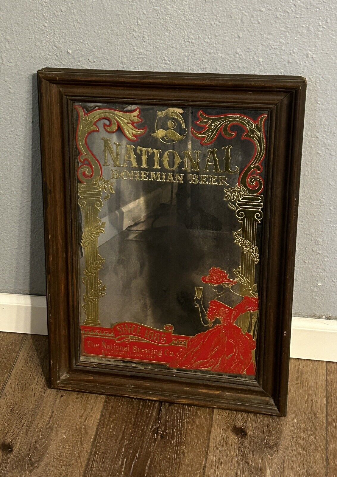 Vintage National Bohemian Beer Mirror Sign National Brewing Baltimore Since 1885