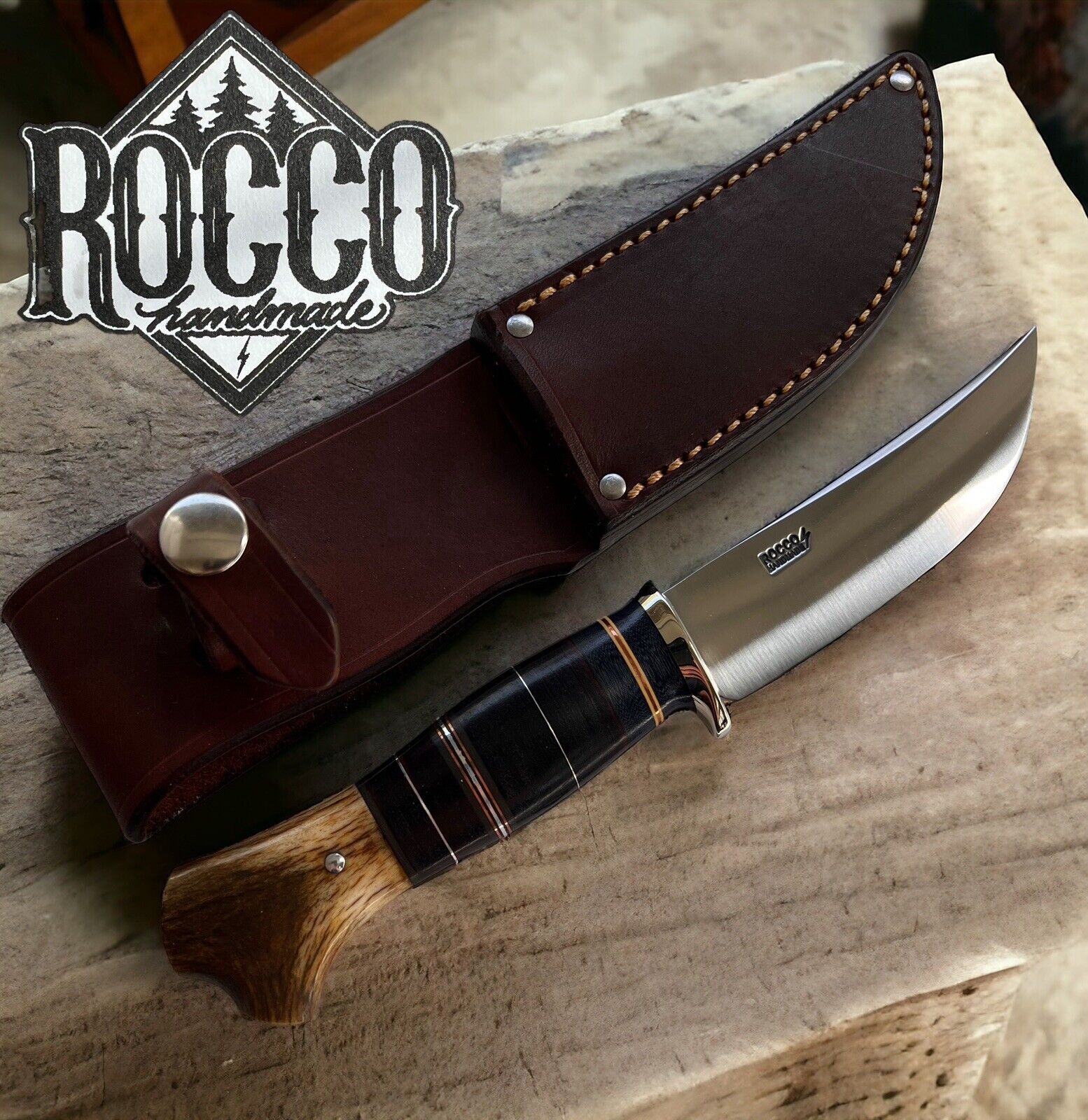Fixed Blade Rocco Handmade 4.25 In Scagel Style Deer and Trout Whitetail Crotch