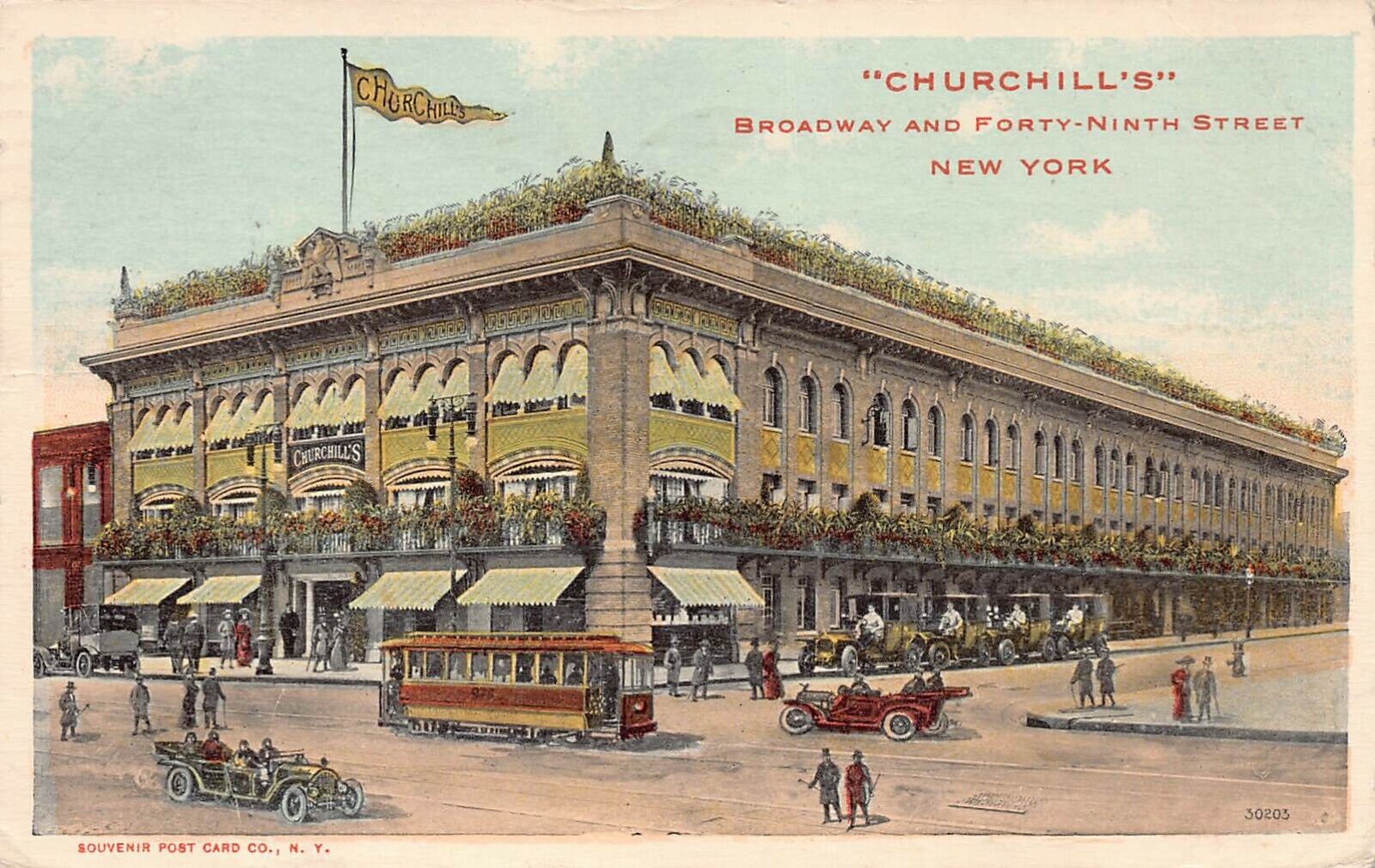 Churchill's, Broadway and Forty Ninth Street, Manhattan, N.Y.C., 1913 Postcard