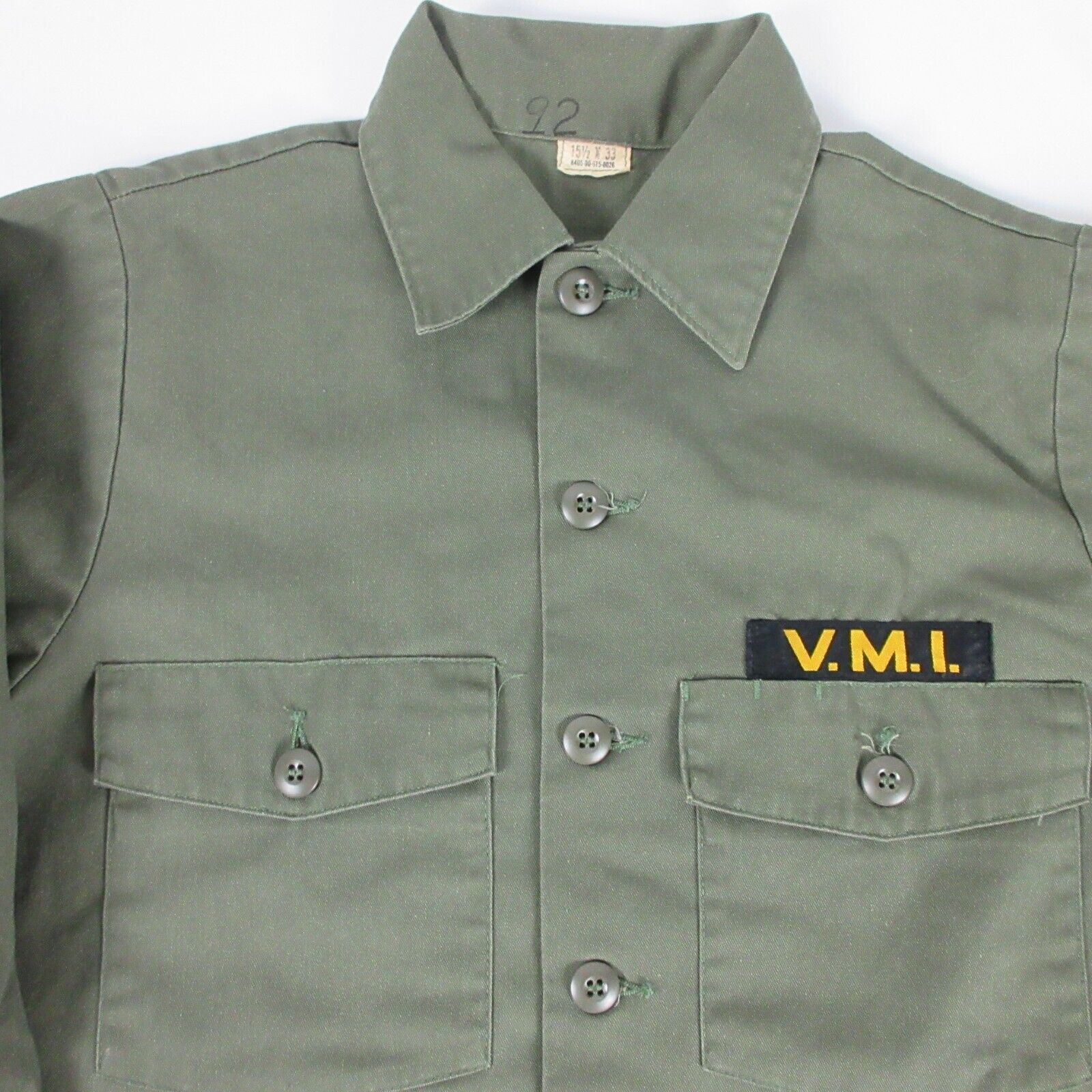 Vintage Military Shirt Men Large Utility OG 507 Green Army Virginia V.M.I.
