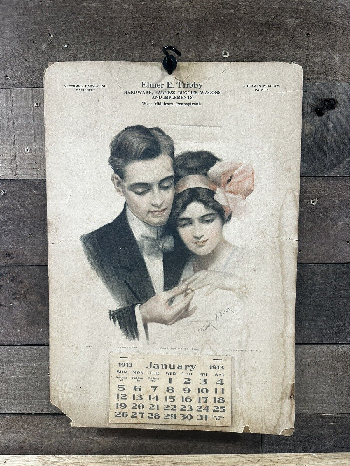 Antique 1913 “Elmer E. Tibby” Calendar  West Middlesex, Pennsylvainia 